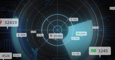 Merkez hedef 10297 'den başlayarak topları döndürüyor, HUD etkinleştiriyor ve veri gösteriliyor. Radar, dairesel, arayüz, gösterge paneli, ızgara, etiketler, simgeler