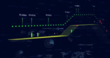 Veri beslemesinde yeşil trend çizgisi yükselirken, mumlar piyasaları güncelleyen etiketler ortaya çıkıyor. Görselleştirme, analitik, torpido, fütüristik, holografik, parallaks, göstergeler