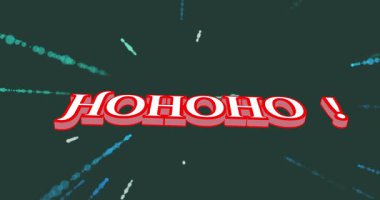 Üç boyutlu HOHO! Titreyen, koyu yeşil alanda kayan, sağdan kayan hayalet neşeli derinlik yaratıyor. Harf, harf, markalaşma, hareket, grafik, boşluk, parlaklık