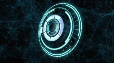 Kamera görüntüleme başlatılıyor HUD döndürme, eğiltme ve titreştirme Cyan halkaları, görselleştirme veri akışı. Halka, dairesel, holografik, arayüz, yörünge, bölümler, keneler