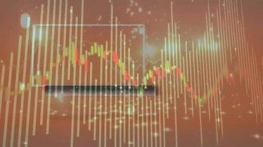 Başlangıçta şamdan dalgası ve uzun çubuklar titreşiyor, kayıyor, veriye odaklanmak için çerçeve merkezini vurguluyor. Görselleştirme, canlandırma, sunum, analitik, fütüristik, gradyan, bilgi