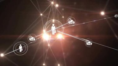 Hedef halka zayıflıyor, ana kullanıcı ışıklandırması ve bulut düğümlerini bağlıyor, ağ bağlantılarını gösteriyor. Bağlantı, siluetler, ağ, ışıltı, veri akışı, üç boyutlu, soyut