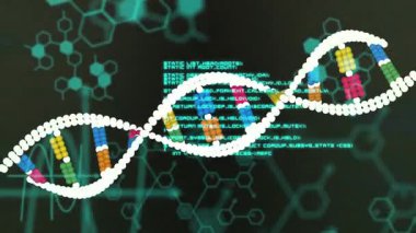 Animasyon stilize edilmiş DNA sarmalı ile başlar. Araştırma için deniz mavisi UI üzerinde hareket eder, döner ve dalgalanır. Molekül, veri, veri, arayüz, altıgen, hata, dalga formu