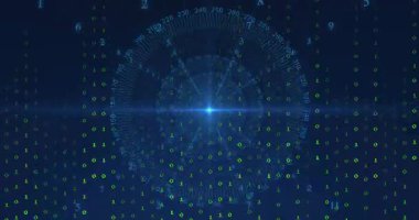 Merkezi mavi nokta ortaya çıkıyor, dairesel HUD dönüyor ve nabız atıyor, ikili yağmur haritaya iniyor. Radar, neon, siber uzay, veri, ızgara, akış, arayüz