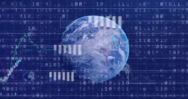 Orta Dünya küresi ikili akışı sabitliyor, çubuklar ve çizgiler ekliyor, analitiği görselleştiriyor. Gezegen, analitik, görselleştirme, gösterge paneli, veri, grafikler, rakamlar