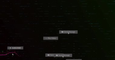 Düşük merkezde görünen imleç, UI simgeleri yüzüyor, analitik gösteren neon çizelgeye iliştirilmiş rozetler. Kontrol paneli, veri, metrik, görselleştirme, arayüz, hata, dijital