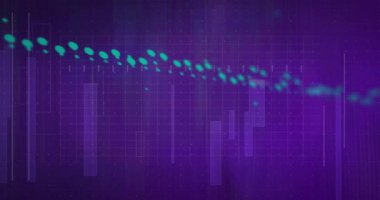 Gelen turkuaz noktalı iz sol üstten giriyor, titreşiyor ve veri dalgalanmasını görselleştirmek için hizalanıyor. Özet, gösterge paneli, gradyan, cyan, hareket, ızgara, çubuk