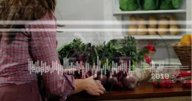 HUD opak büyümeye devam ederken, kadın pancar pancarlarını pazara çıkarmak için uzanıyor, düzenliyor ve denetliyor. Pancar, ürün, satıcı, sepet, sebze, ahşap, kırsal