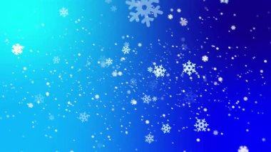 Döngü başlıyor, animasyon kar taneleri düşüyor ve büyüyorlar. Cyan 'dan maviye gradyan boyunca, derinlik yaratıyorlar. Kış, hareket, parallax, noktalar, pullar, parıltı, bokeh