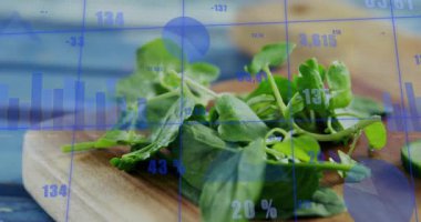 Bıçak sağa giriyor, salatalığı mermilere ayırıyor, yeşiller hareket ediyor, kaydırıyor, hazırlıkları gösteriyor. Üretim, sebze, tahta, mutfak, bilgi, analitik, mavi