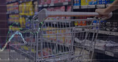 El arabası tutuşu borsa çizelgelerinin koridorda hareket etmesine, zirveye ulaşmasına ve eğilimlerin azalmasına neden oluyor. Süpermarket, perakende, tramvay, tutuş, kaplama, veri, görselleştirme