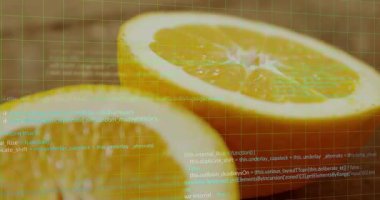 Kod üst üste geliyor, turuncu yarı kayma orta yönde, kamera da dijital tarama için daralıyor. Citrus, kapat, makro, doku, ızgara, arayüz, veri