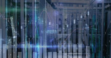 Karanlık iş kıyafetleri giyen yürüyüş teknisyenleri veri merkezindeki sunucu raflarında şamdan çizelgeleriyle. Teknisyen, şirket, fütüristik, o, tesis, işbirliği, deniz mavisi