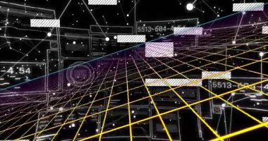 Çerçeve bir başlangıç şebeke düzlemi kaydırma, veri taşları sürüklenme, veri koridoru için güncellenen numaralar. Siber uzay, kafes, neon, holografik, sanal, telemetri, okumalar