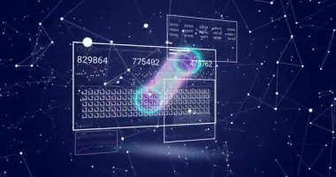 Başlangıçta eflatun torus kümeleri klavyenin üzerinde süzülerek veri akışı görünümü için paneller güncellenir. Görselleştirme, gösterge panelleri, analitik, ağlar, parçacıklar, izler, neon