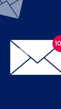 Mavi arka plan düşen zarflar 4k gösterirken iki bin artan sayısı ile mesaj zarfı dijital olarak oluşturulan animasyon