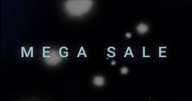 Döngü başlatılıyor ve bokeh küreleri içeri sürüklenirken MEGA satışı merkezde tutuyor. Parıltı, neon, karanlık, ortam, animasyon, arkaplan, promosyon