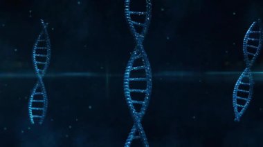 Mavi DNA sarmalları ışık bandı hizalanarak merkez sarmala odaklanarak halka oluşturur. Biyomolekül, spiraller, boncuklar, parıltı, cyan, görselleştirme, 3d