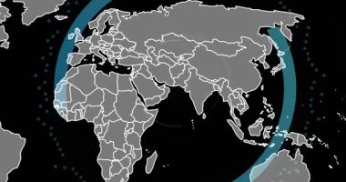 Afrika 'ya giden yol, bulut HUD oluşumu, ikili dolgu, asma kilit, güvenli bölge. Siber uzay, güvenlik, coğrafi, haritalama, gösterge paneli, evet, neon