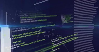 Mercek temizleme merkezi, kod panelleri kayıyor, çubuklar büyüyor ve çizgi takip ediliyor, veri eğilimleri gösteriliyor. Fütüristik, görselleştirme, analitik, soyut, neon, grafik, düğüm