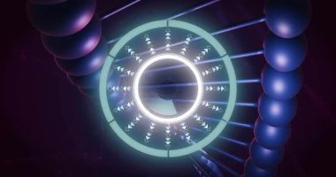 Beyaz nabız, parlayan halka dönmeye başlar. Titreşim döner. Boncuk sarmal kayar, parallaks gösterir. Çember, ışıltı, gök mavisi, üçgen, ok, küre, radyal