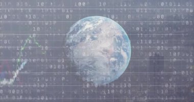 Dünya küre merkezi, çift haneli rakamlar kayıyor, soldan çizimler çiziyor, piyasaları gösteriyor. Gezegen, veri, görselleştirme, gösterge paneli, şamdan, histogram, ufuk çizgisi