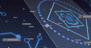 Merkez Cyan altıgen, etiketlerin sola girdiğini gösteriyor, imleç izleme için 500299781 'i durduruyor. Gösterge paneli, ızgara, arayüz, analiz, izleme, neon, fütüristik