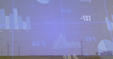 Canlı besleme, rüzgar çiftliği üzerinde yüksek çözünürlüklü animasyon çizelgeleri başlatıyor. Numaralar 633 'e çıkıyor. Türbinler, düzlükler, ufuk çizgisi, bilgi, veri tabanı, ızgara, gösterge paneli