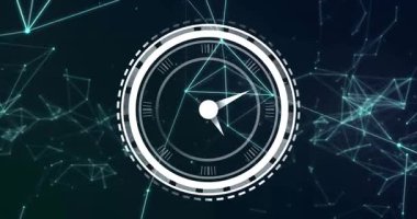 Ağ darbesi dairesel arama oluşumuna, üçgen ellerin dönmesine ve verileri göstermek için hareket etmesine neden oluyor. Pusula, neon, deniz mavisi, ızgara, fütüristik, görselleştirme, hareket