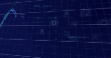 Başlangıçta şamdan çizelgesi yüklenir, çubuklar zirveye tırmanır, sonra düşerken trendleri gösterir. Kontrol paneli, ızgara, grafik, hud, sanal, fintech, finans