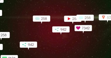 Yıldız gradyanı ile merkezi bildirimler gösteriliyor, posta 258, paylaşım 942, 7342, oyun 25, pin 63. Rozet, küme, ui, simgeler, sayaçlar, maket, kaplama