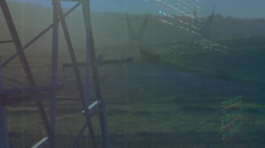 Dijital kaplama sağ aktifleştiriyor, enerji verilerini göstermek için% 2.01 'lik bir grafik çiziyor. Kafes, sütun, kırsal, manzara, ufuk, türbin, görselleştirme