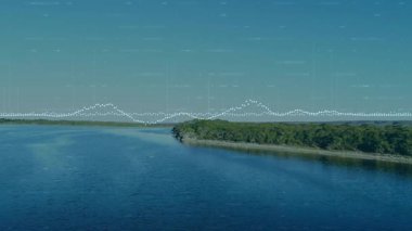 Beyaz noktalı dalga formu sensör verilerine yanıt veriyor. Kamera çalışırken tükürüğün üzerinden yükseliyor ve yükseliyor. Estuary, sahil, yarımada, deniz manzarası, açık hava, stok, hava