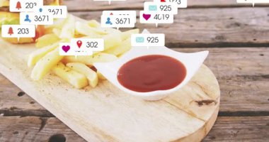 Patates kızartmasının üstünde rozetler beliriyor. Hamburgerin etrafında çoğalıp kümeleniyorlar. Sosyal huzursuzluk yaratıyorlar. Hamburger, tabak, bildirimler, pastırma, peynir, ketçap, ahşap