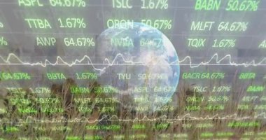 Piyasa beslemesi başlıyor, küresel, kalp atışları değişiyor ve dalgalanmalar çimenler üzerinde artan oranları gösteriyor. Veri, finans, görselleştirme, gezegen, analitik, çayır, ufuk