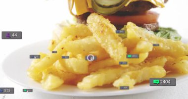 Yığınla hamburger kızartması, uyuşturucu kullanımı, gruplama, sağa doğru sayma, ölçü gösterme. Sandviç, yemek, tabak, kaplama, rozetler, imleç, stüdyo