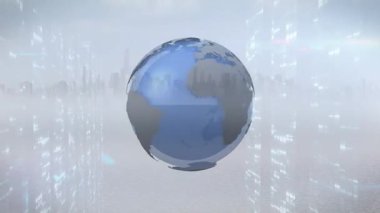 Küresel ağı gösteren küçük küre büyümekte, deniz mavisi şeritleri gibi dönmekte ve görünmektedir. Küre, bant, mavi, doymamış, neon, parıltı, fütüristik