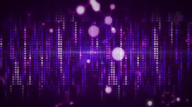 Ses, EQ 'nun titreşimini, dalga formunun yanıp sönmesini, kürelerin sürüklenmesini ve bağlanmasını, sesi görselleştirmesini yener. Soyut, neon, mor, ızgara, dijital, parçacıklar, parlaklık