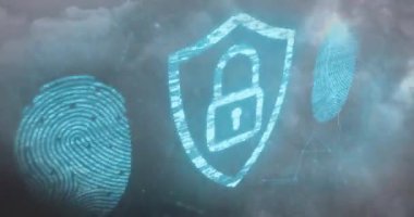 Veri işleme ve küreye dijital asma kilit animasyonu. Dijital olarak oluşturulmuş veri işleme ve teknoloji konsepti tasarla.