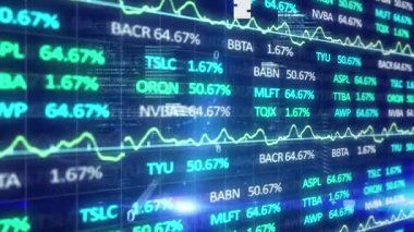 Mavi arkaplanda veri işleme animasyonu. küresel iş ve dijital arayüz kavramı dijital olarak oluşturulmuş video.