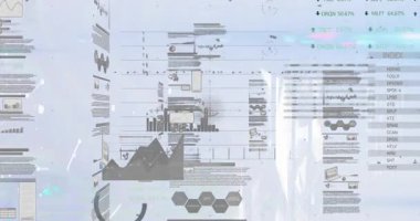 Beyaz arkaplandaki ışıklarla grafiklerin ve verilerin canlandırılması. küresel ekonomi, finans, veri işleme ve teknoloji konsepti dijital olarak oluşturulmuş video.