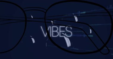 Bardaklar ve titreşimler üzerinden veri işleme animasyonu. Küresel iş ve dijital arayüz kavramı dijital olarak oluşturulmuş video.