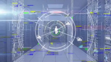 Sunucu odasındaki bağlantı ağının animasyonu. küresel iş ve dijital arayüz kavramı dijital olarak oluşturulmuş video.