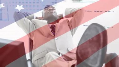 Animation of stressed caucasian couple at beach. Global business and futuristic technology concept.