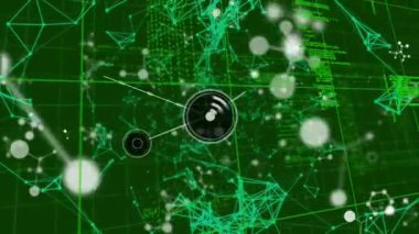 Yeşil arkaplan üzerindeki veri işleme ve simgelerin canlandırılması. Küresel iş ve dijital arayüz kavramı dijital olarak oluşturulmuş video.