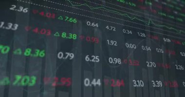 Ofiste yürüyen iş adamının dikiz aynasından borsa veri işleme animasyonu. Küresel ekonomi ve iş veri teknolojisi kavramı