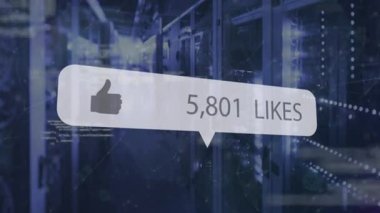 Sunucu odasına karşı artan beğeni ve bağlantı ağına sahip başparmaklar simgesi canlandırması. Sosyal medya ağı ve iş veri depolama teknolojisi kavramı