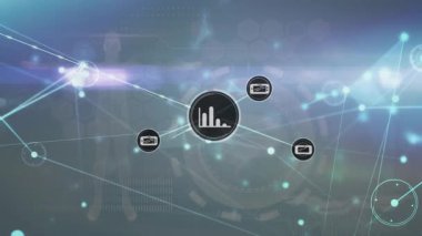 Veri işleme üzerinden bağlantı ağının animasyonu. küresel iş ve dijital arayüz kavramı dijital olarak oluşturulmuş video.