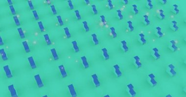 Beyaz parçacıkların yeşil arkaplana karşı pürüzsüz bir şekilde üç boyutlu yapıların üzerine düşmesi. Teknoloji arka plan kavramı