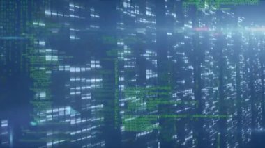 Donanma arkaplanındaki ışıklarla veri işleme animasyonu. bilgisayarlar, programlama, veri işleme ve teknoloji konsepti dijital olarak oluşturulmuş video.